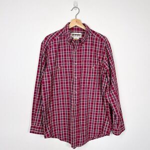 Wrangler Rugged Wear Check Plaid Button Down Shirt Sz Large Western Comfort Gorp